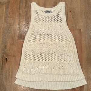 DKNY Crochet Fringe Sleeveless Festival Boho Sweater • Size Small